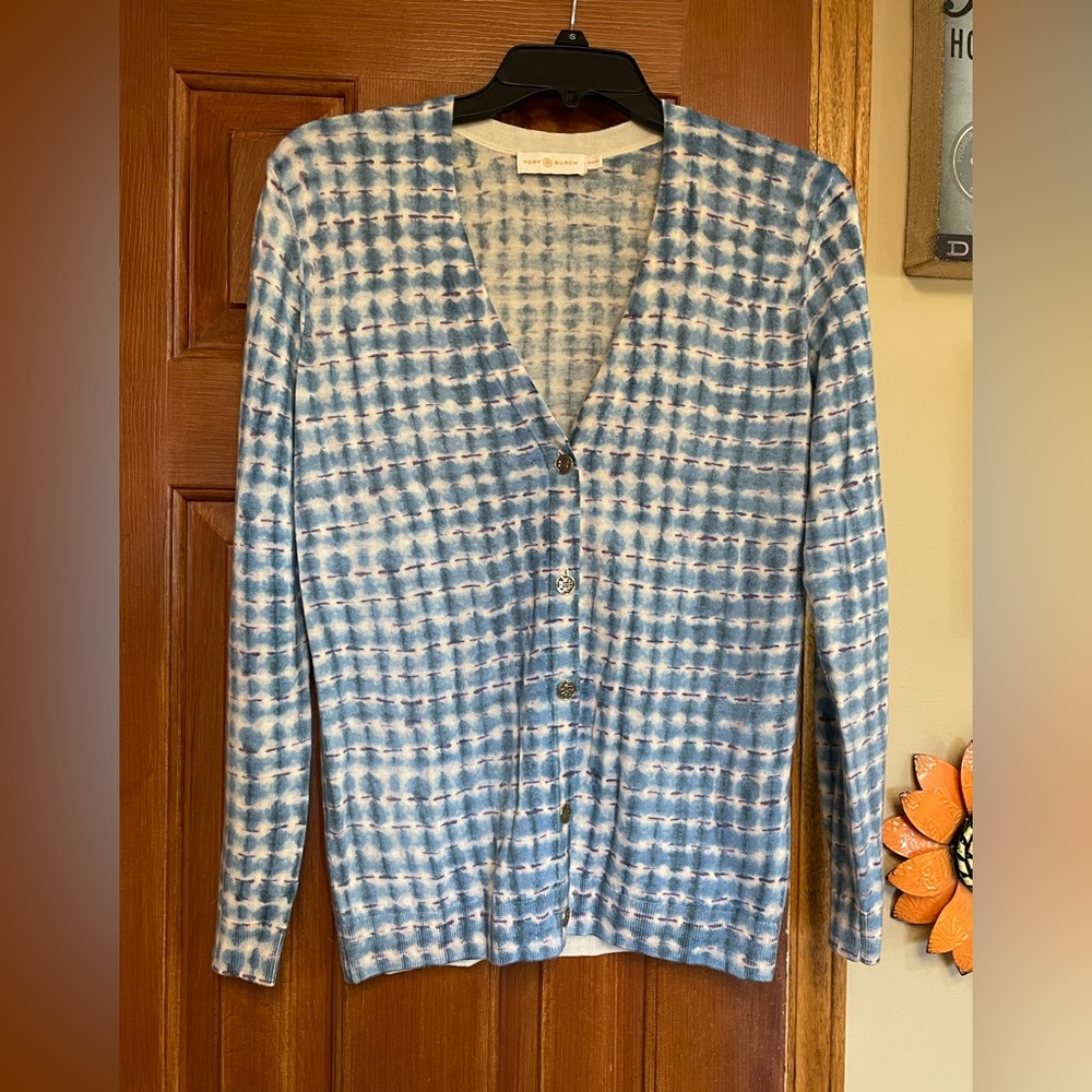 Tory Burch Blue and Cream Patterned Knit